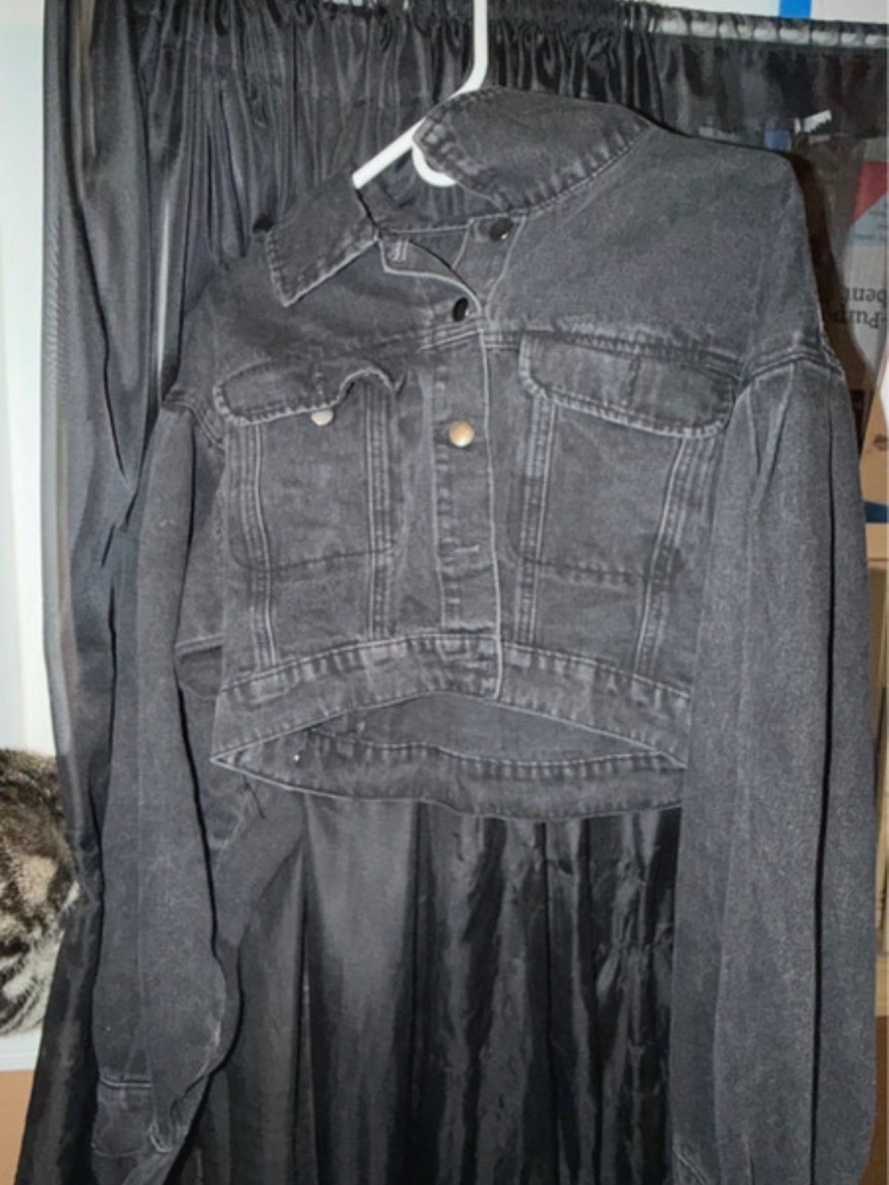 Cropped Black Denim Jacket - Women’s Short Trucker Style